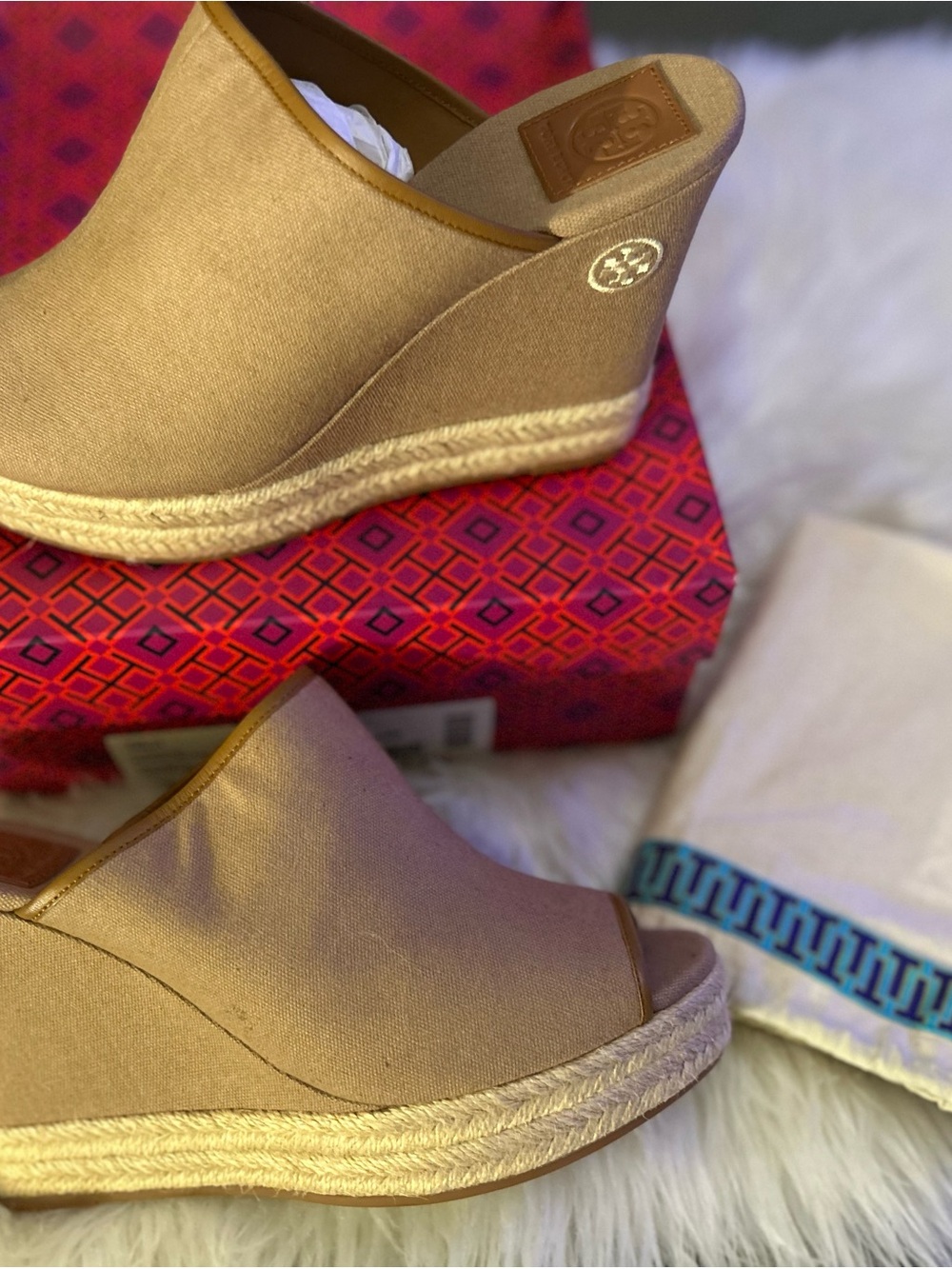 Tory Burch Beige Espadrille Wedge Mule